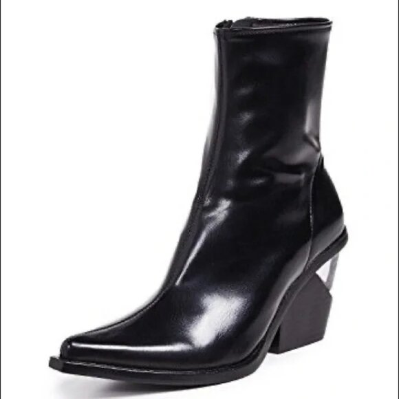 Jeffrey Campbell Lucite Heel Walton  Black Heeled Boots - Picture 1 of 9